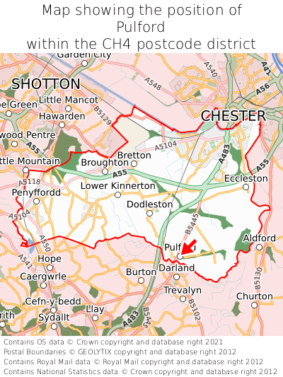 Map showing location of Pulford within CH4