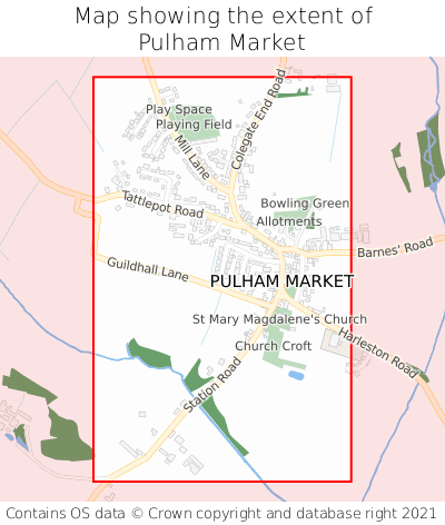 Map showing extent of Pulham Market as bounding box