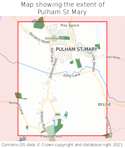 Map showing extent of Pulham St Mary as bounding box