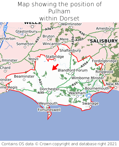 Map showing location of Pulham within Dorset