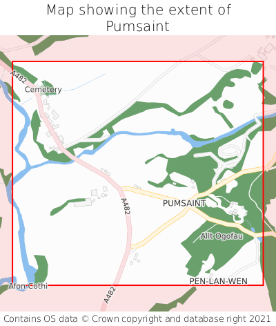 Map showing extent of Pumsaint as bounding box