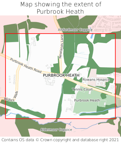 Map showing extent of Purbrook Heath as bounding box