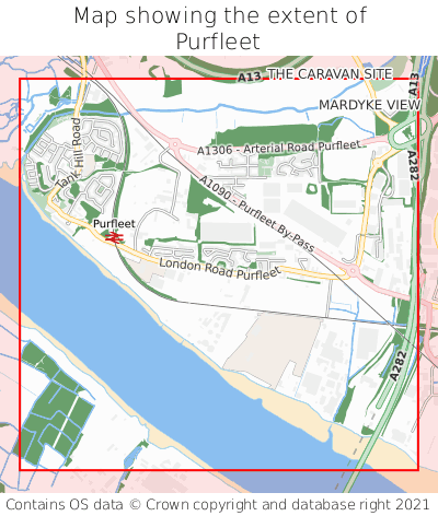 Map showing extent of Purfleet as bounding box