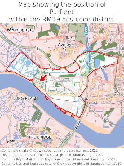 Map showing location of Purfleet within RM19