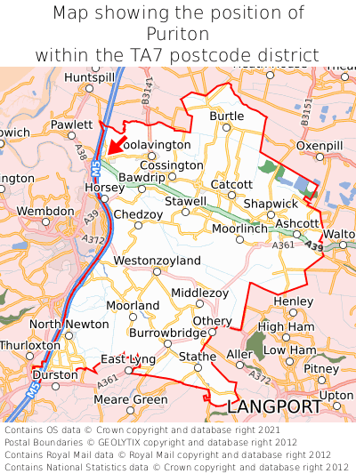 Map showing location of Puriton within TA7