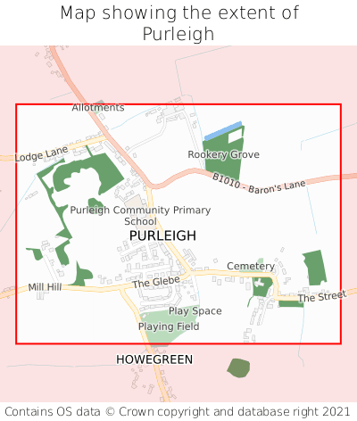 Map showing extent of Purleigh as bounding box