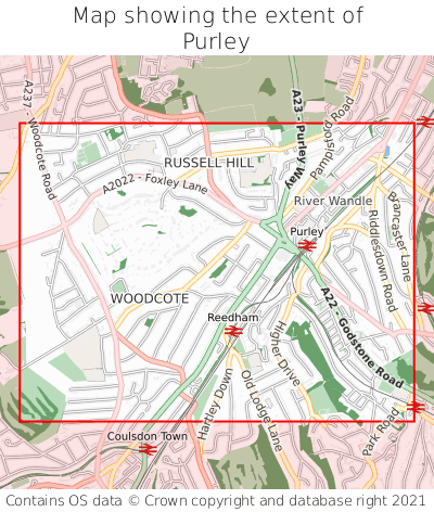 Map showing extent of Purley as bounding box
