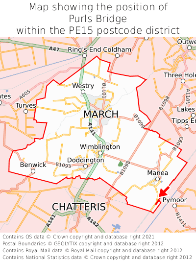 Map showing location of Purls Bridge within PE15