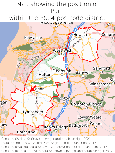 Map showing location of Purn within BS24