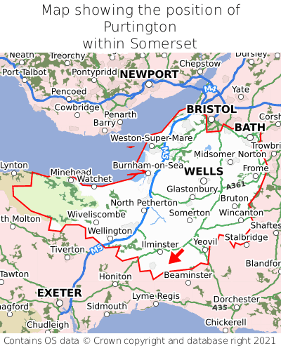 Map showing location of Purtington within Somerset