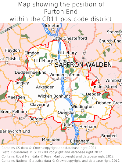 Map showing location of Purton End within CB11