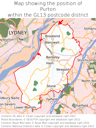 Map showing location of Purton within GL13