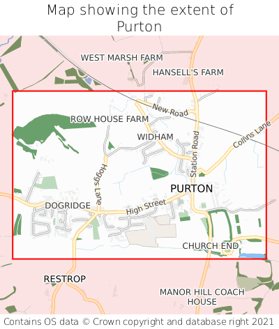 Map showing extent of Purton as bounding box