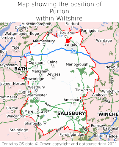 Map showing location of Purton within Wiltshire