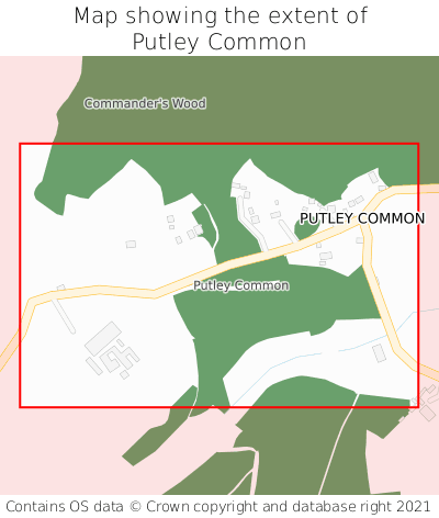 Map showing extent of Putley Common as bounding box