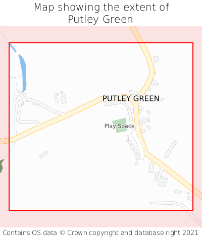 Map showing extent of Putley Green as bounding box
