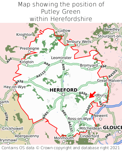 Map showing location of Putley Green within Herefordshire