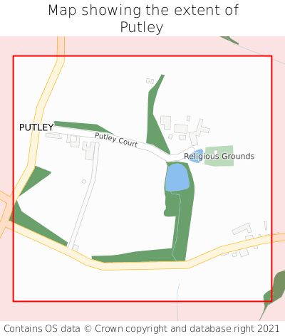 Map showing extent of Putley as bounding box
