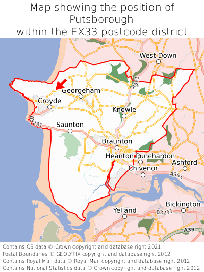 Map showing location of Putsborough within EX33