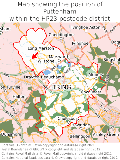 Map showing location of Puttenham within HP23