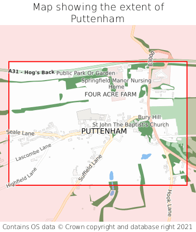 Map showing extent of Puttenham as bounding box