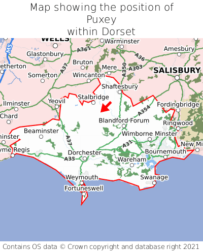 Map showing location of Puxey within Dorset