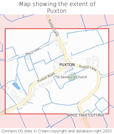 Map showing extent of Puxton as bounding box