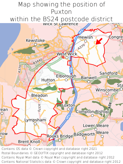 Map showing location of Puxton within BS24