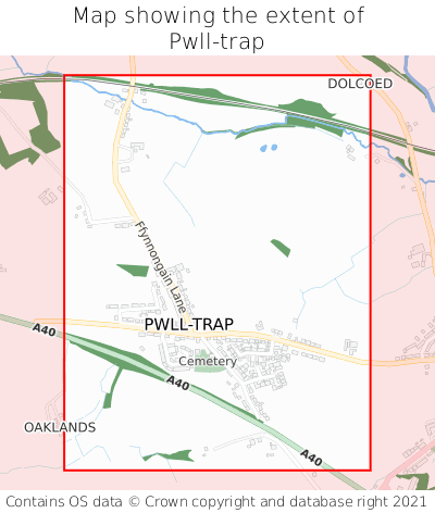 Map showing extent of Pwll-trap as bounding box