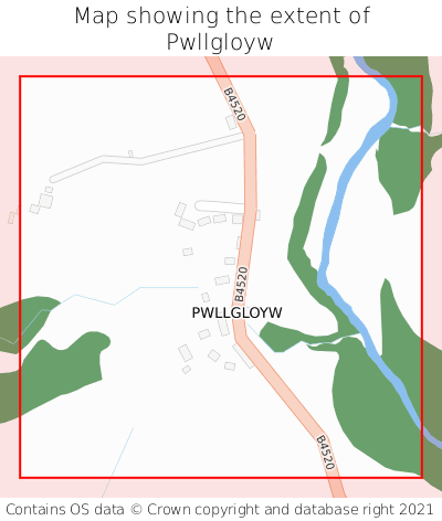 Map showing extent of Pwllgloyw as bounding box