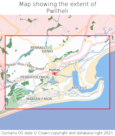 Map showing extent of Pwllheli as bounding box