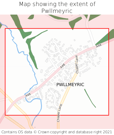 Map showing extent of Pwllmeyric as bounding box
