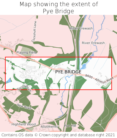Map showing extent of Pye Bridge as bounding box