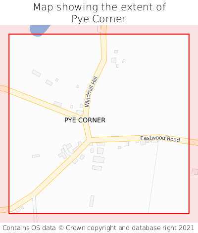 Map showing extent of Pye Corner as bounding box