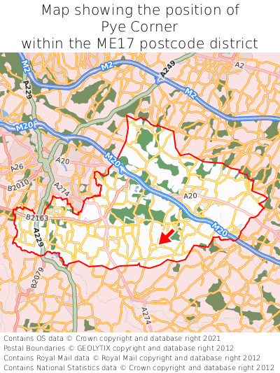 Map showing location of Pye Corner within ME17