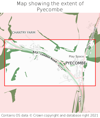 Map showing extent of Pyecombe as bounding box