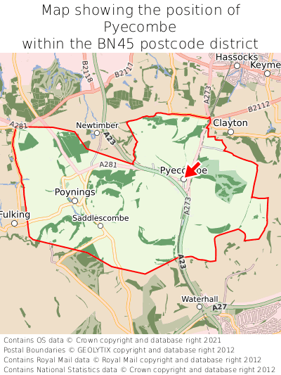 Map showing location of Pyecombe within BN45