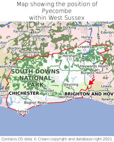 Map showing location of Pyecombe within West Sussex