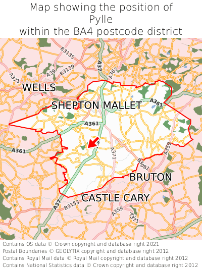 Map showing location of Pylle within BA4
