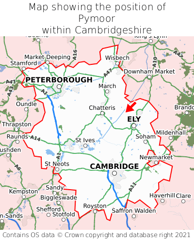 Map showing location of Pymoor within Cambridgeshire