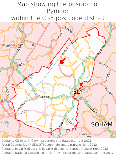 Map showing location of Pymoor within CB6