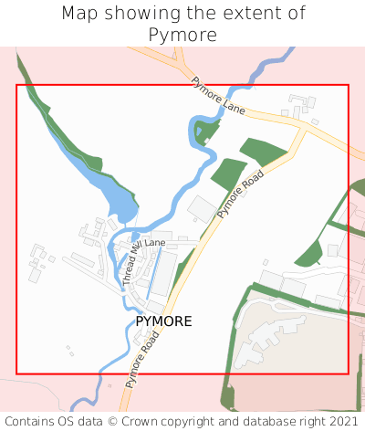 Map showing extent of Pymore as bounding box