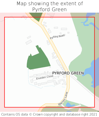 Map showing extent of Pyrford Green as bounding box