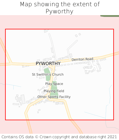 Map showing extent of Pyworthy as bounding box