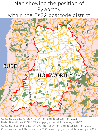 Map showing location of Pyworthy within EX22
