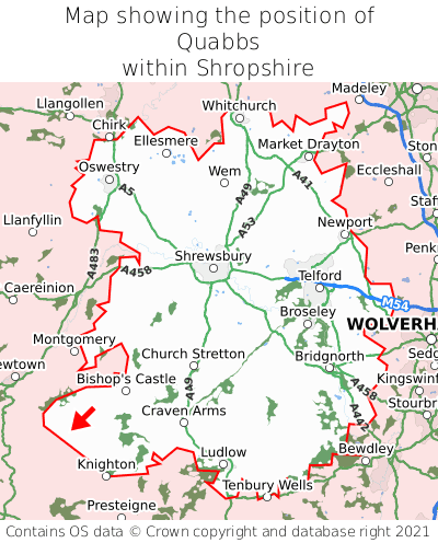 Map showing location of Quabbs within Shropshire