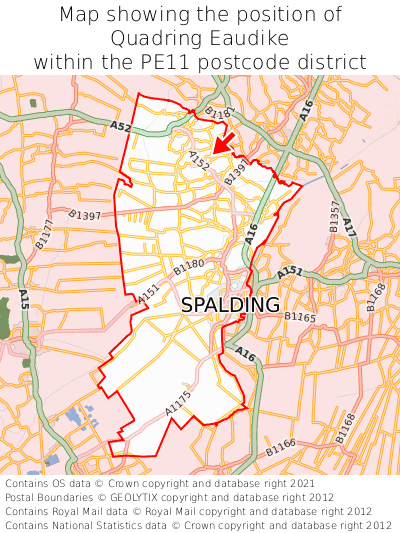 Map showing location of Quadring Eaudike within PE11