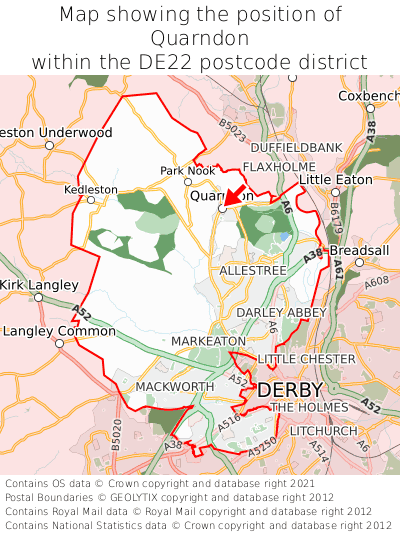 Map showing location of Quarndon within DE22