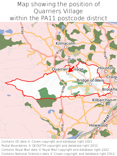 Map showing location of Quarriers Village within PA11