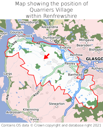 Map showing location of Quarriers Village within Renfrewshire